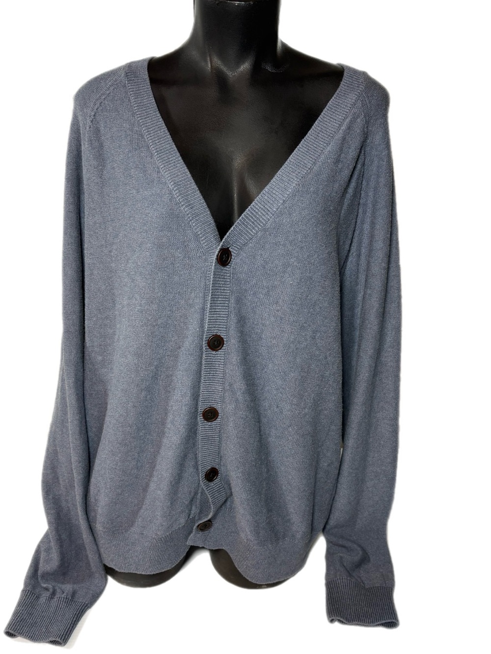 Lucky Brand Women’s Slate Blue V-Neck Button Cardigan- 100% Cotton